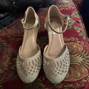 Girls  Link Sparkle Glitter Jeweled Wedge Heel Sandals Set  Size 4